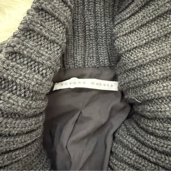 Susana Monaco Double Breasted Wool Long Coat Gray Ribbed Knit Collar - Picture 3 of 3